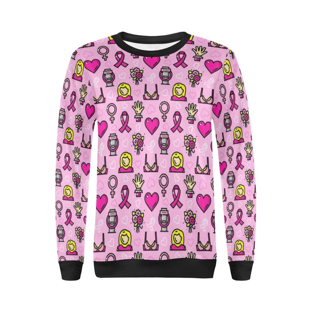 Pink Ribbon Breast Cancer Awareness Print Pattern Women Crewneck Sweatshirt-grizzshop