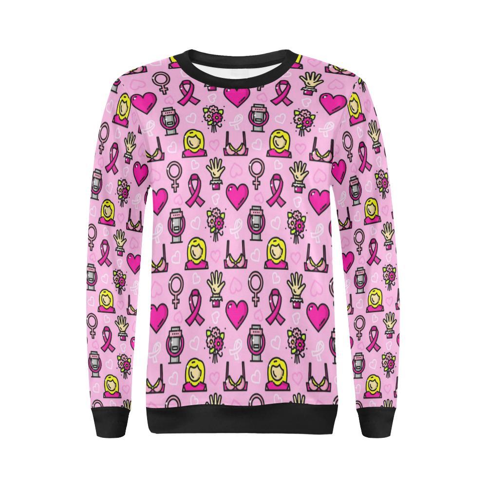 Pink Ribbon Breast Cancer Awareness Print Pattern Women Crewneck Sweatshirt-grizzshop