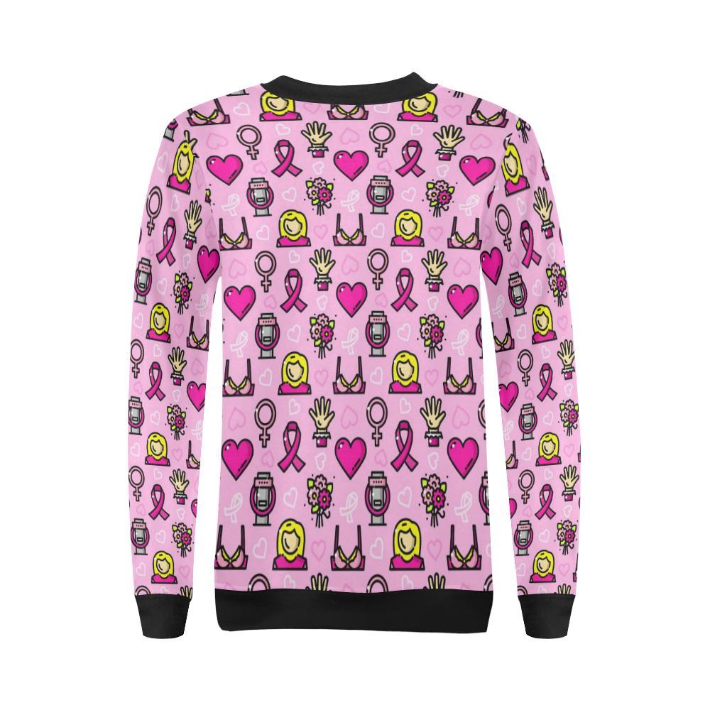 Pink Ribbon Breast Cancer Awareness Print Pattern Women Crewneck Sweatshirt-grizzshop