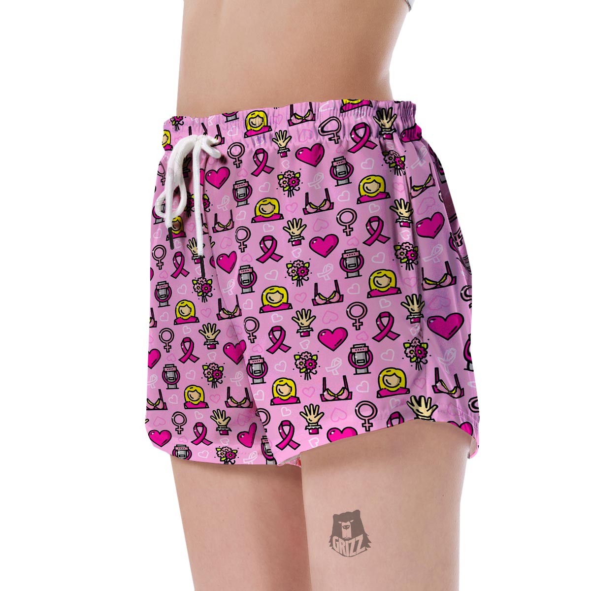 Pink Ribbon Breast Cancer Awareness Print Pattern Women's Shorts-grizzshop