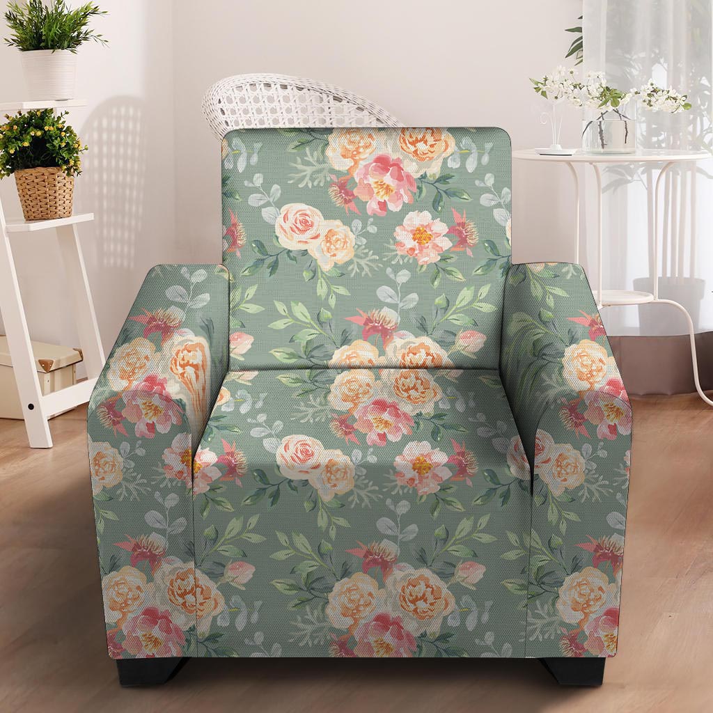 Pink Rose And Peony Floral Armchair Cover-grizzshop