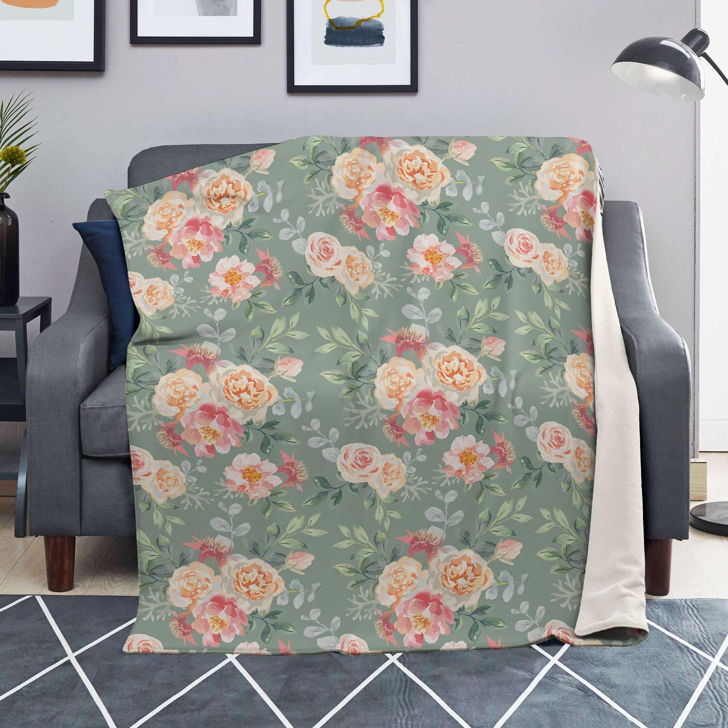 Pink Rose And Peony Floral Blanket-grizzshop