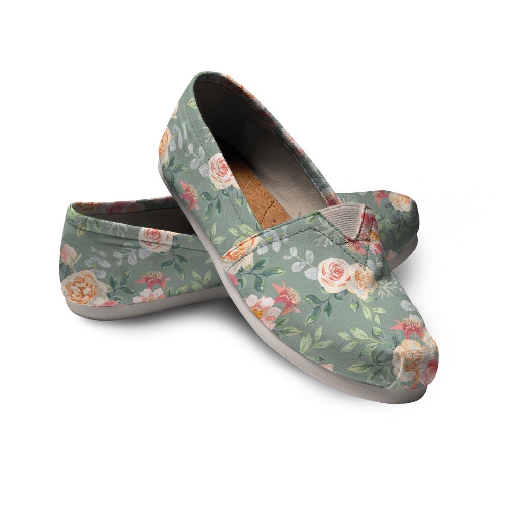 Pink Rose And Peony Floral Canvas Shoes-grizzshop