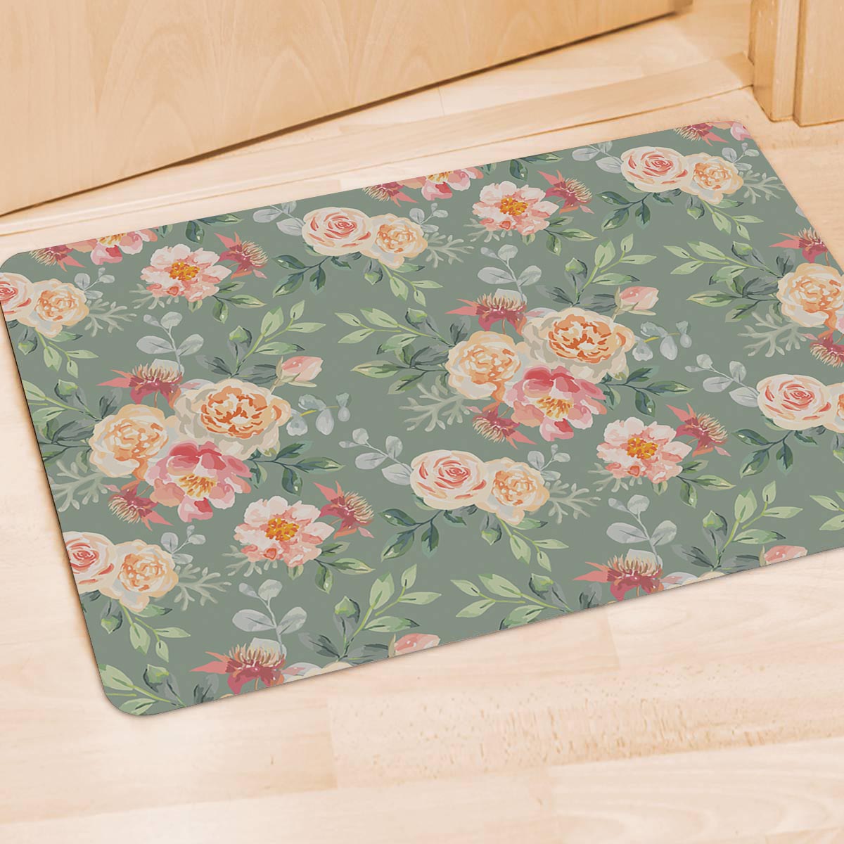 Pink Rose And Peony Floral Door Mat-grizzshop