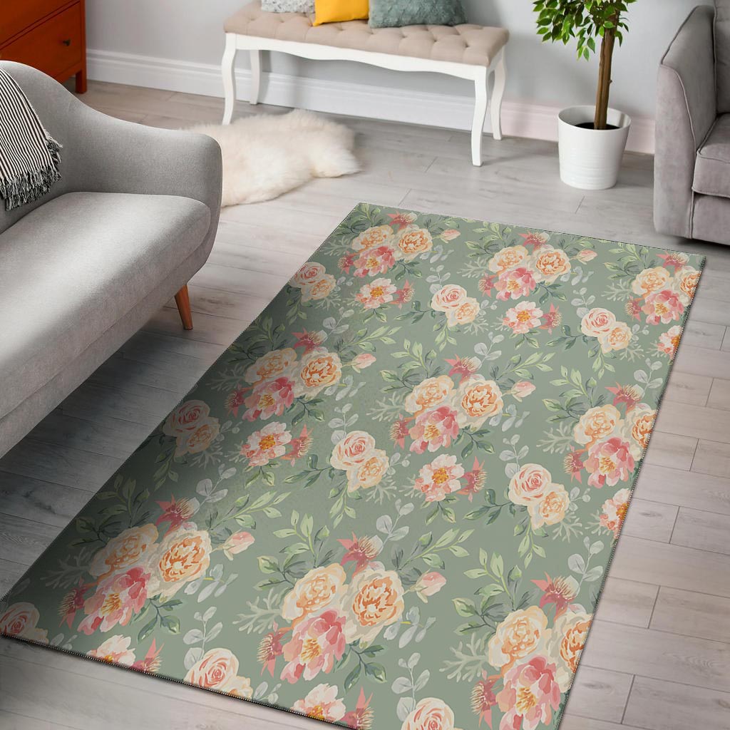 Pink Rose And Peony Floral Floor Mat-grizzshop