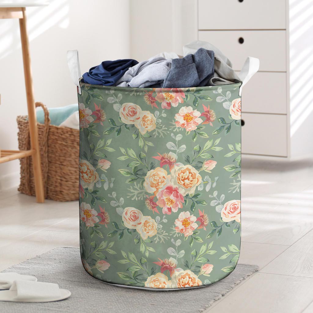 Pink Rose And Peony Floral Laundry Basket-grizzshop