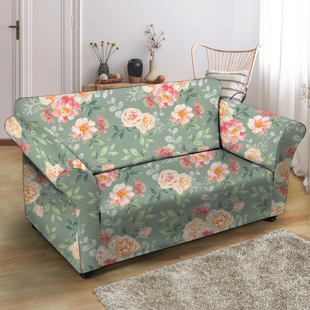 Pink Rose And Peony Floral Loveseat Cover-grizzshop