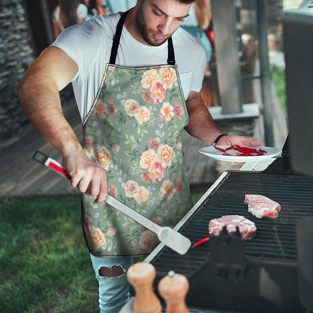 Pink Rose And Peony Floral Men's Apron-grizzshop