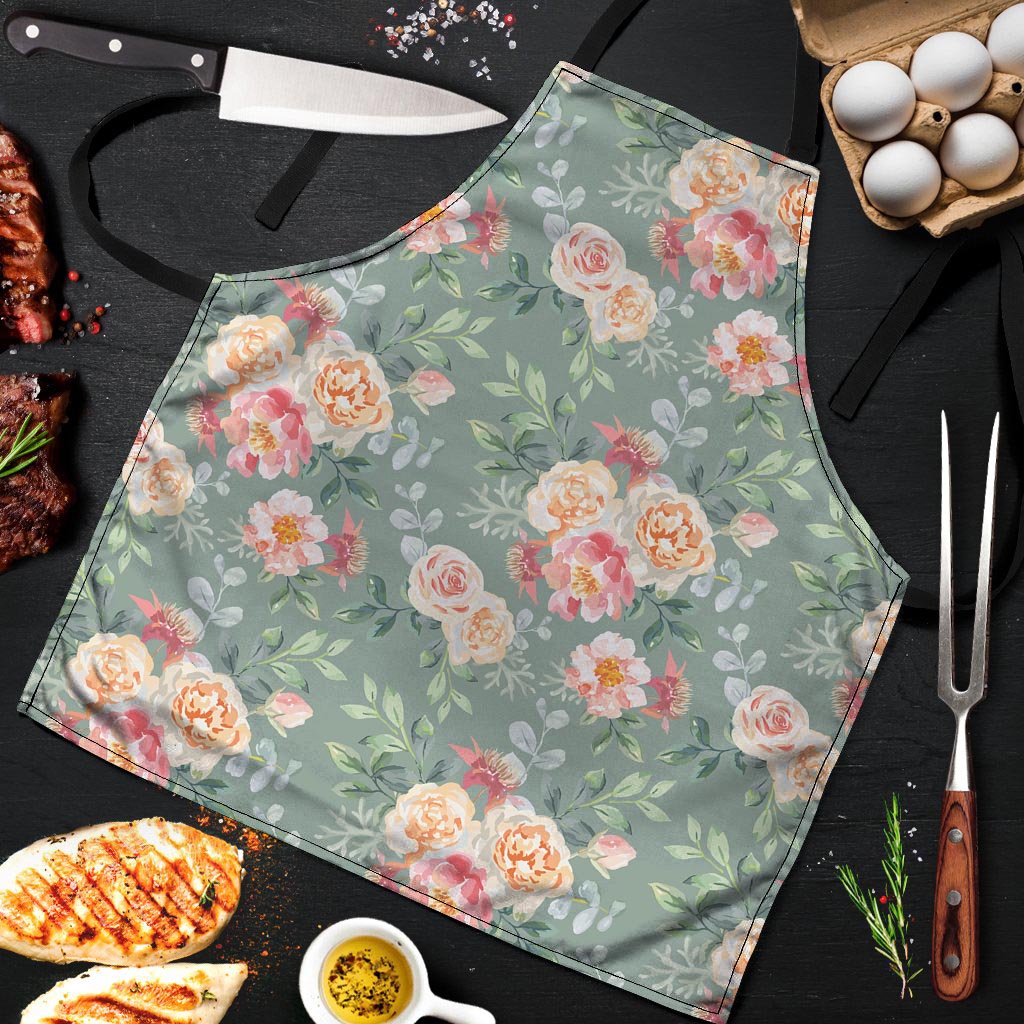 Pink Rose And Peony Floral Men's Apron-grizzshop