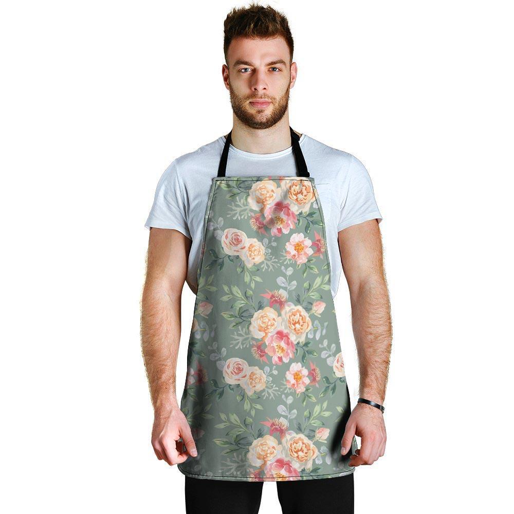 Pink Rose And Peony Floral Men's Apron-grizzshop