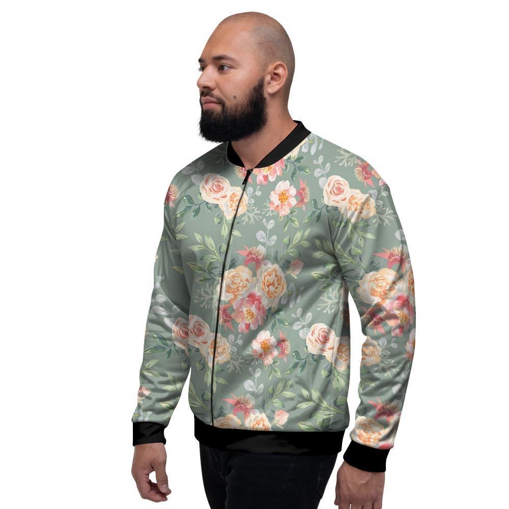 Pink Rose And Peony Floral Men's Bomber Jacket-grizzshop