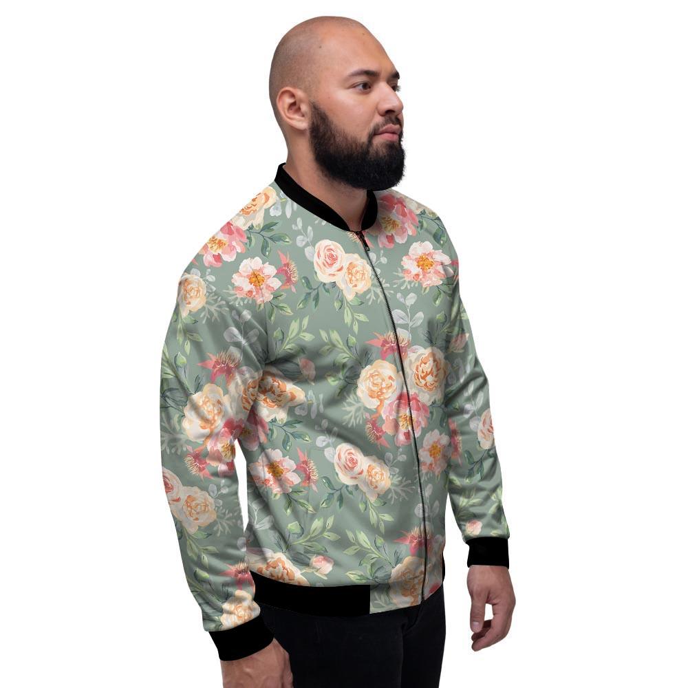 Pink Rose And Peony Floral Men's Bomber Jacket-grizzshop