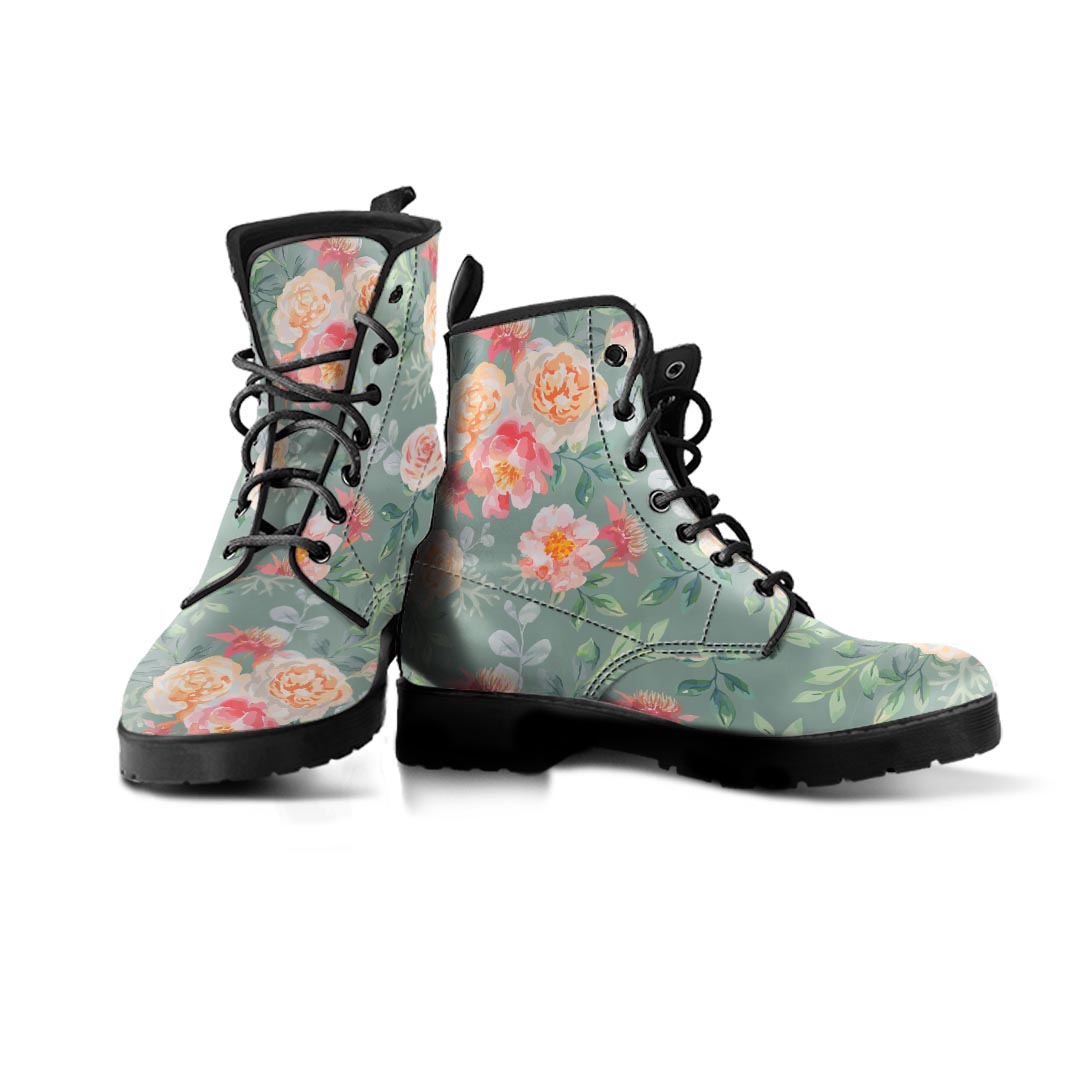 Pink Rose And Peony Floral Men's Boots-grizzshop