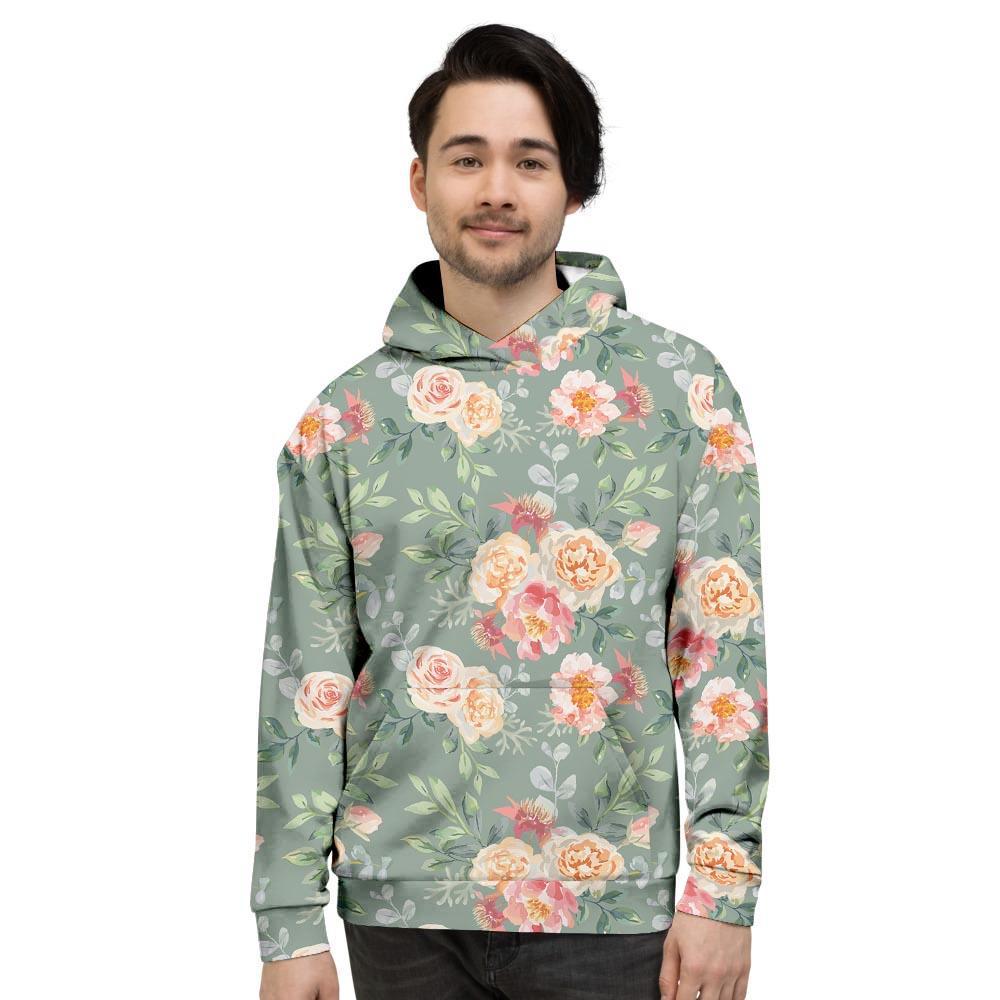 Pink Rose And Peony Floral Men's Hoodie-grizzshop