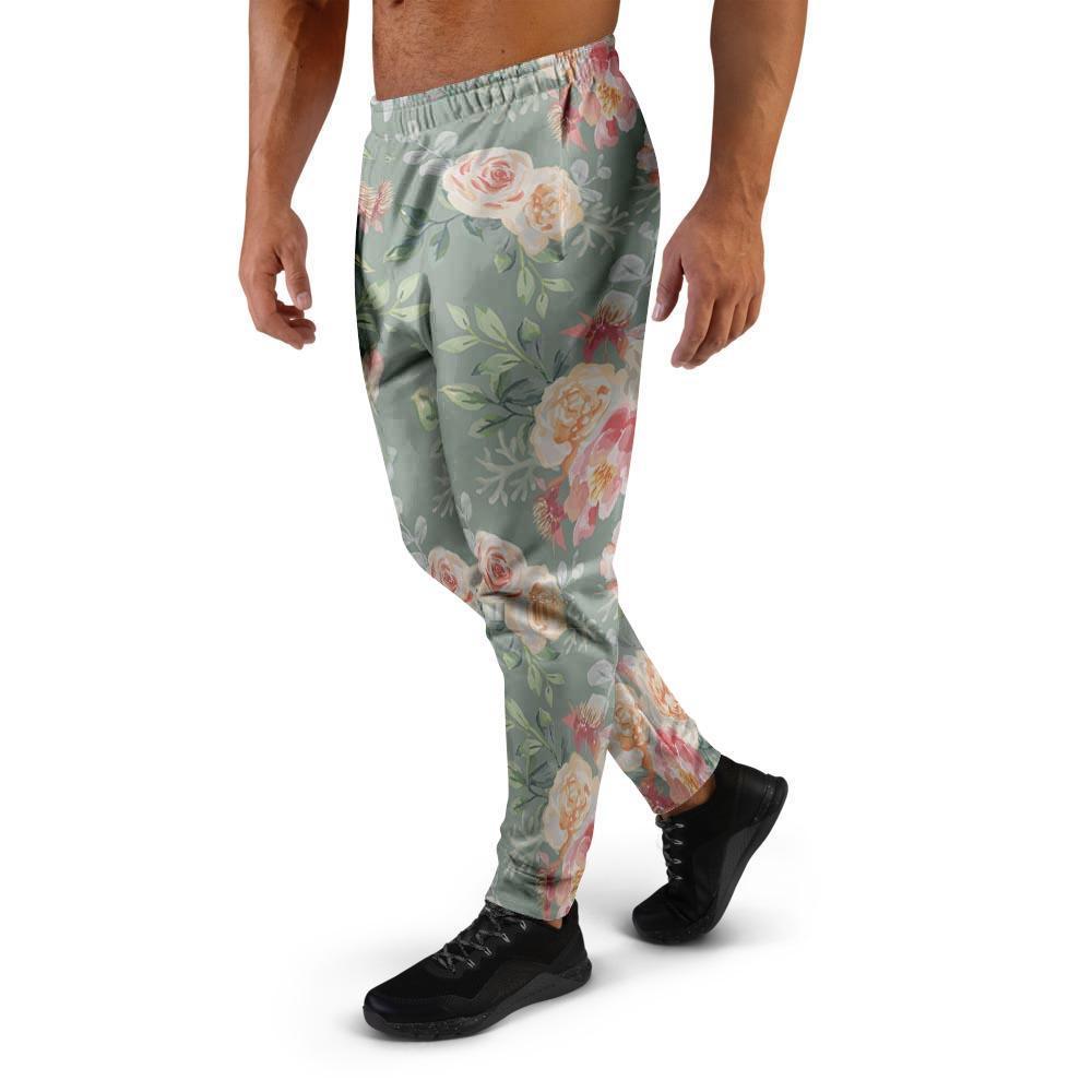 Pink Rose And Peony Floral Men's Joggers-grizzshop