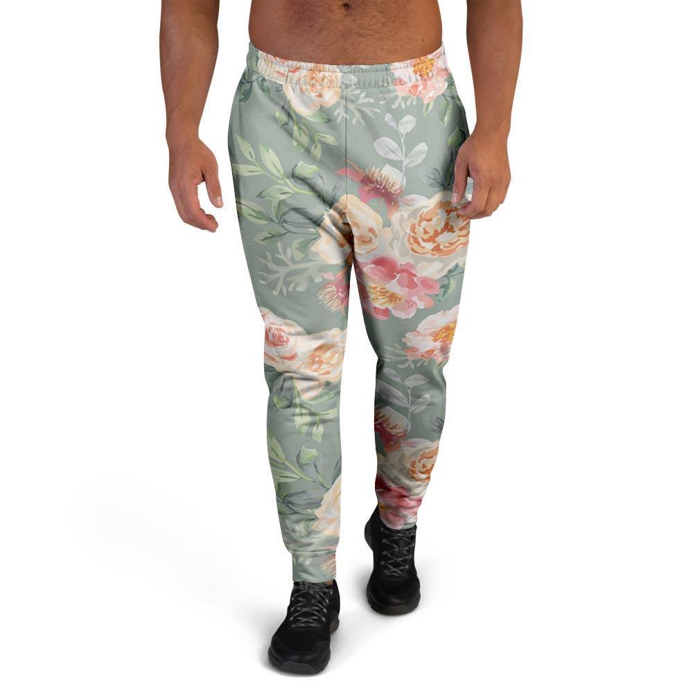 Pink Rose And Peony Floral Men's Joggers-grizzshop