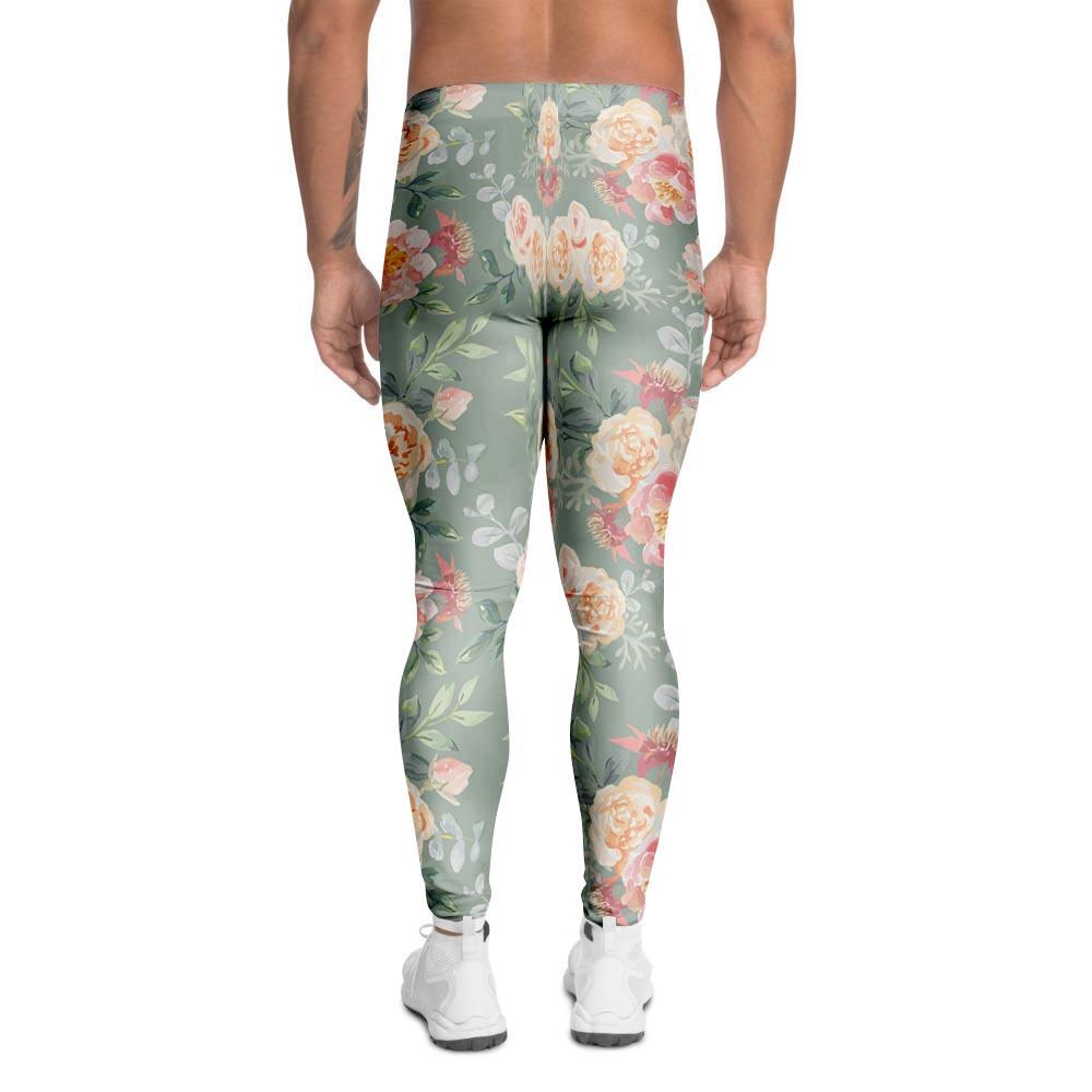 Pink Rose And Peony Floral Men's Leggings-grizzshop