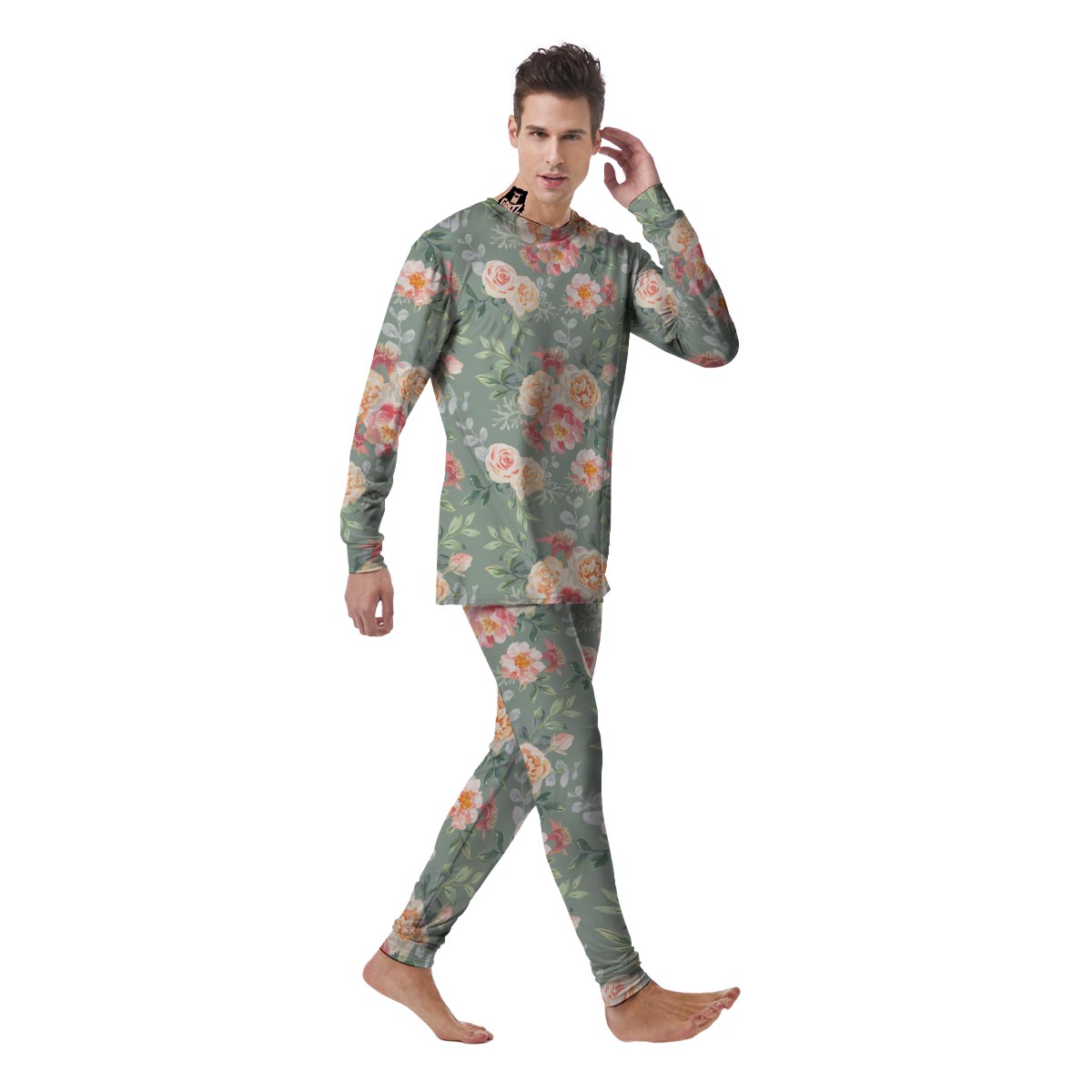 Pink Rose And Peony Floral Men's Pajamas-grizzshop