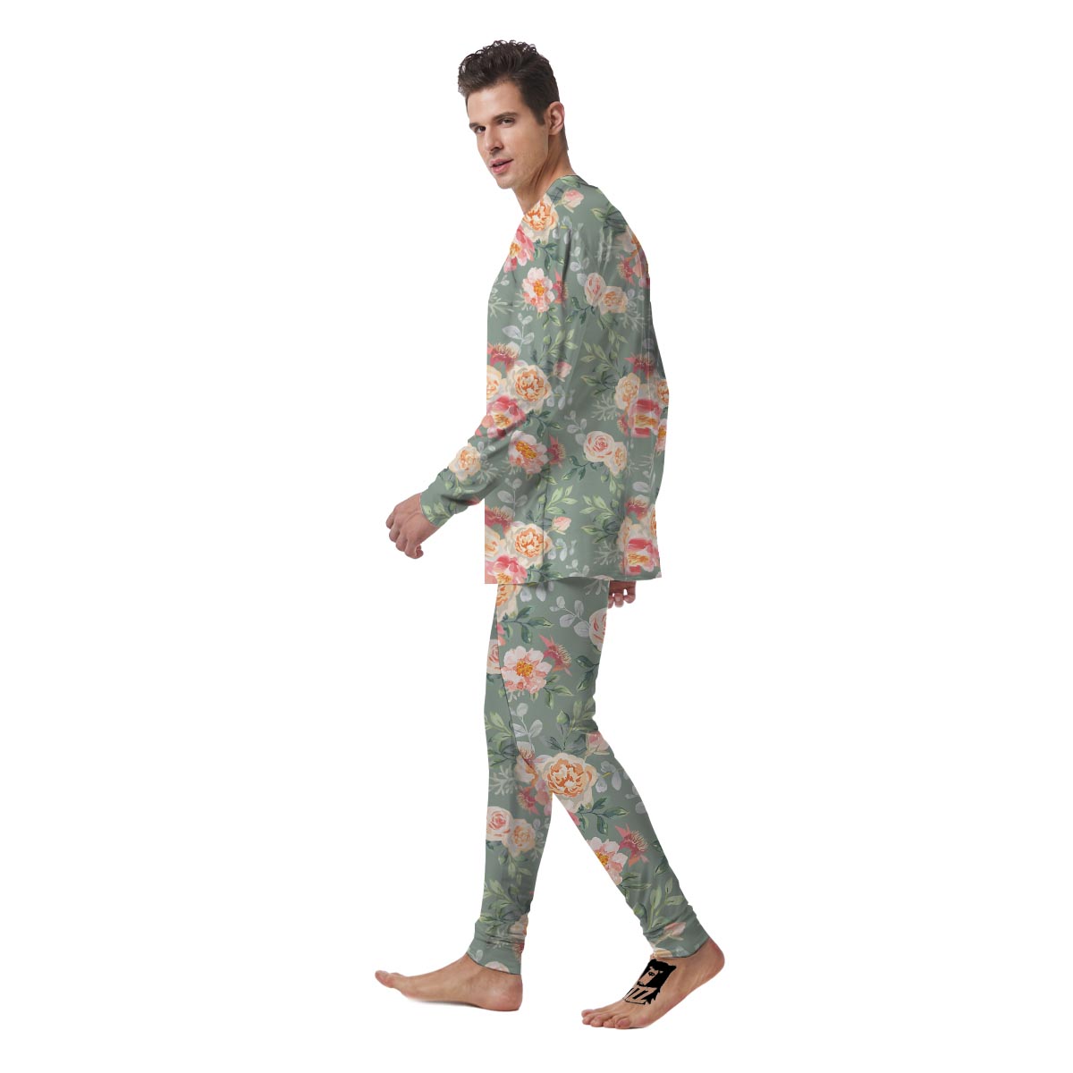 Pink Rose And Peony Floral Men's Pajamas-grizzshop