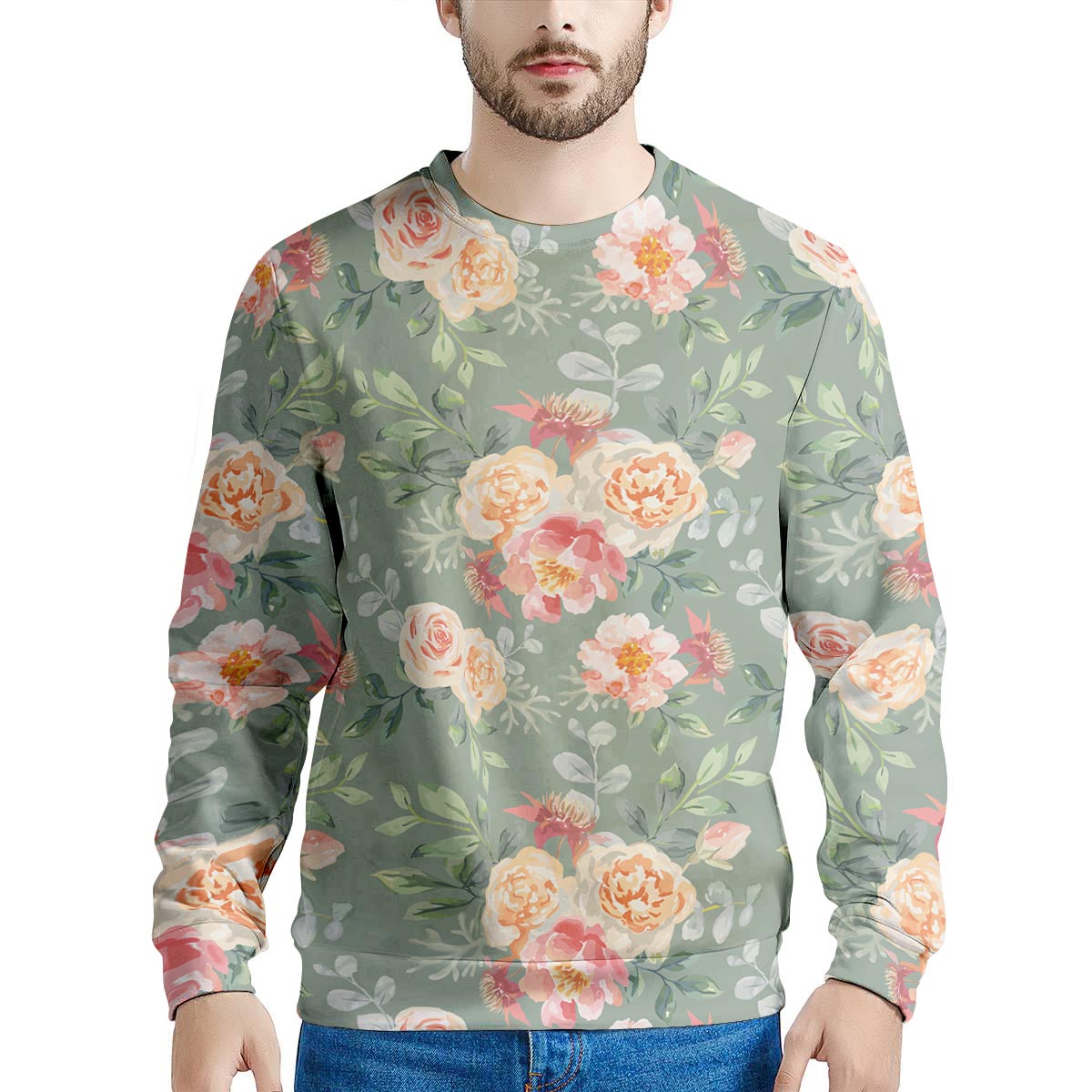 Pink Rose And Peony Floral Men's Sweatshirt-grizzshop