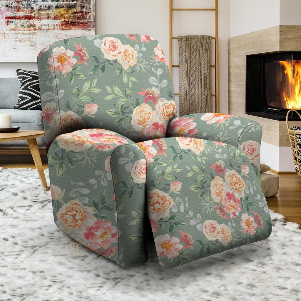 Pink Rose And Peony Floral Recliner Cover-grizzshop