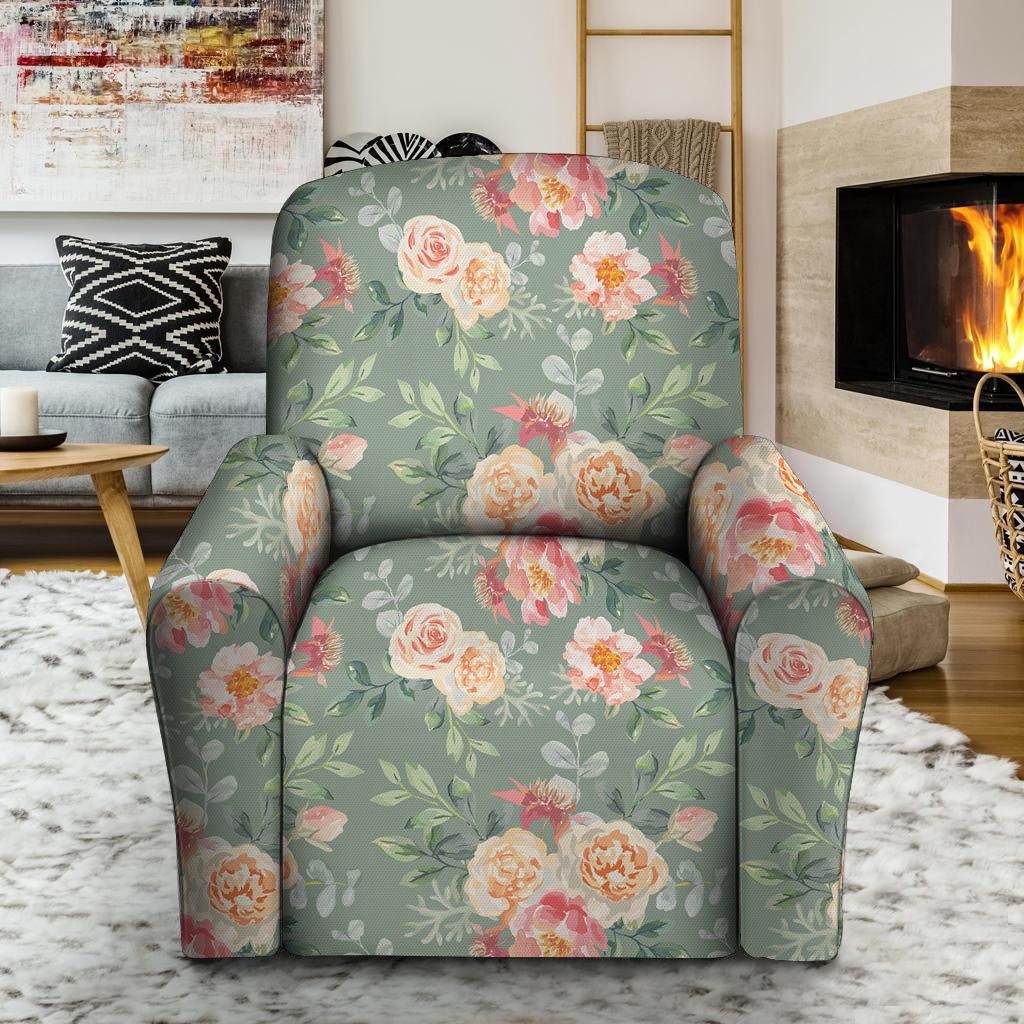 Pink Rose And Peony Floral Recliner Cover-grizzshop