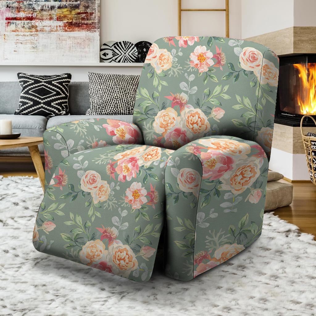 Pink Rose And Peony Floral Recliner Cover-grizzshop