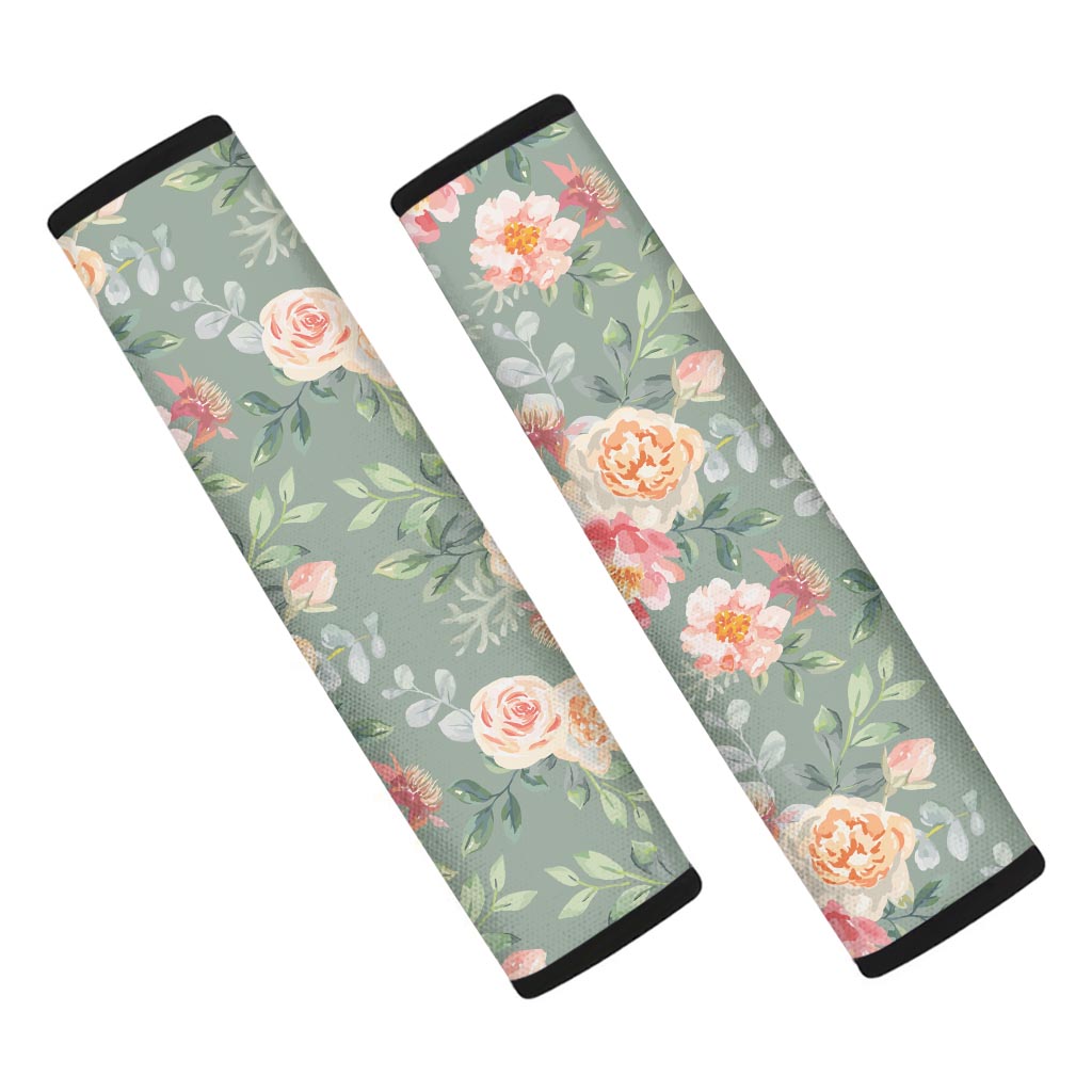 Pink Rose And Peony Floral Seat Belt Cover-grizzshop