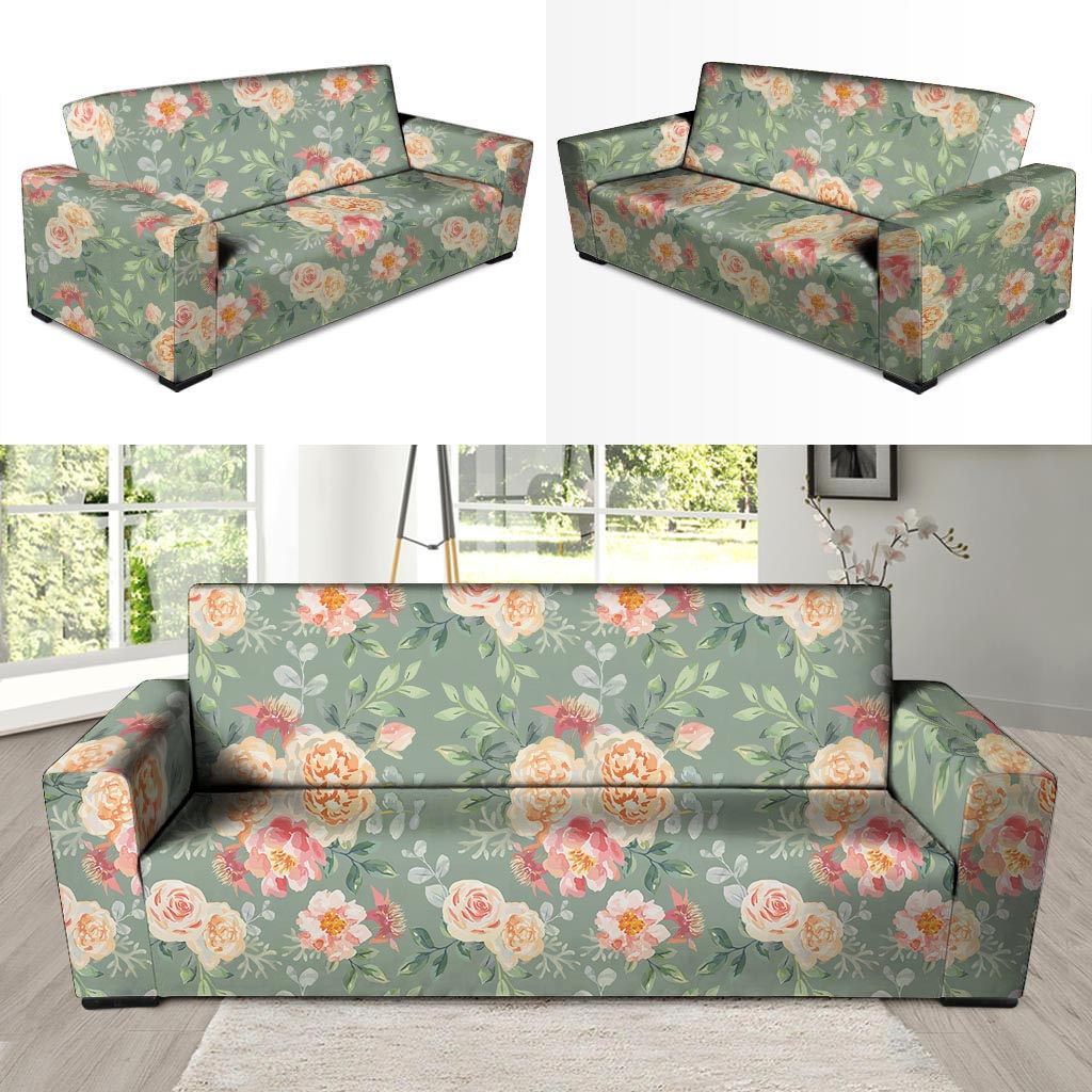 Pink Rose And Peony Floral Sofa Cover-grizzshop