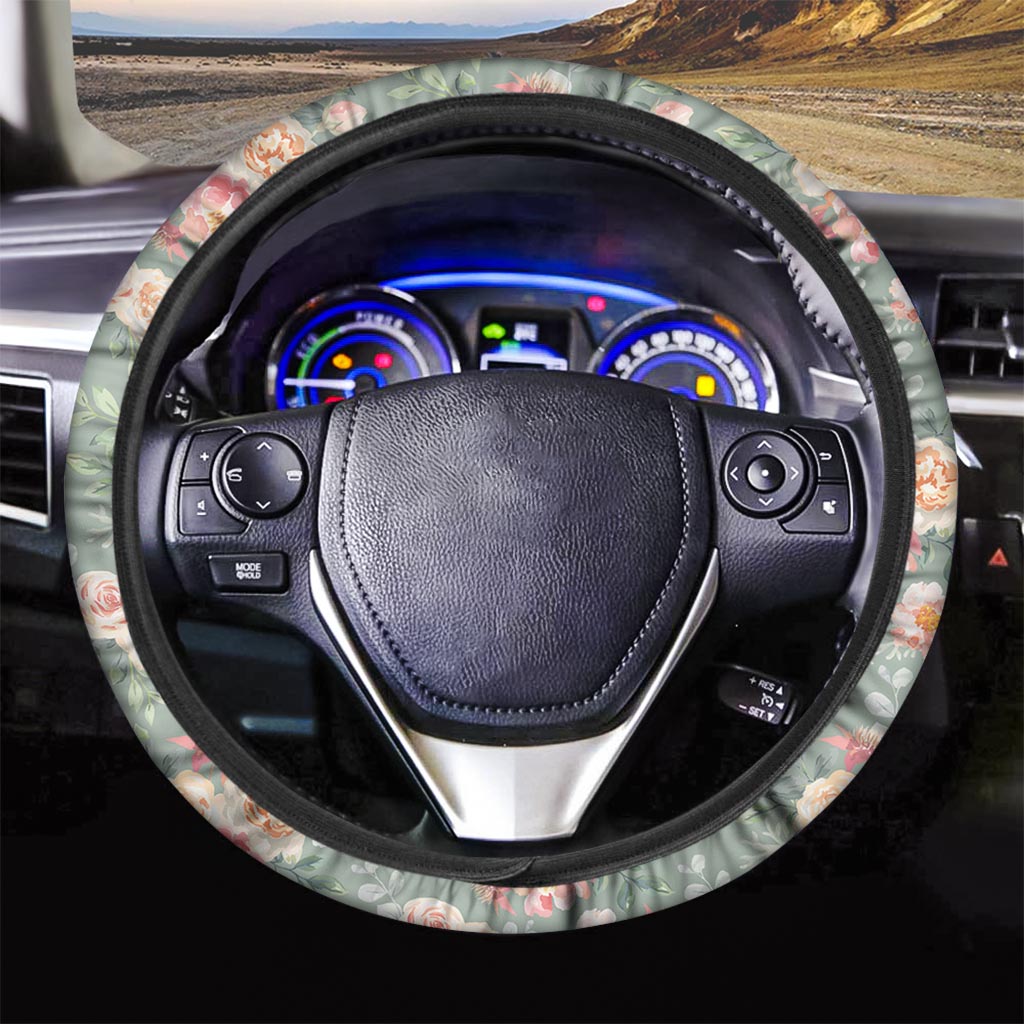 Pink Rose And Peony Floral Steering Wheel Cover-grizzshop