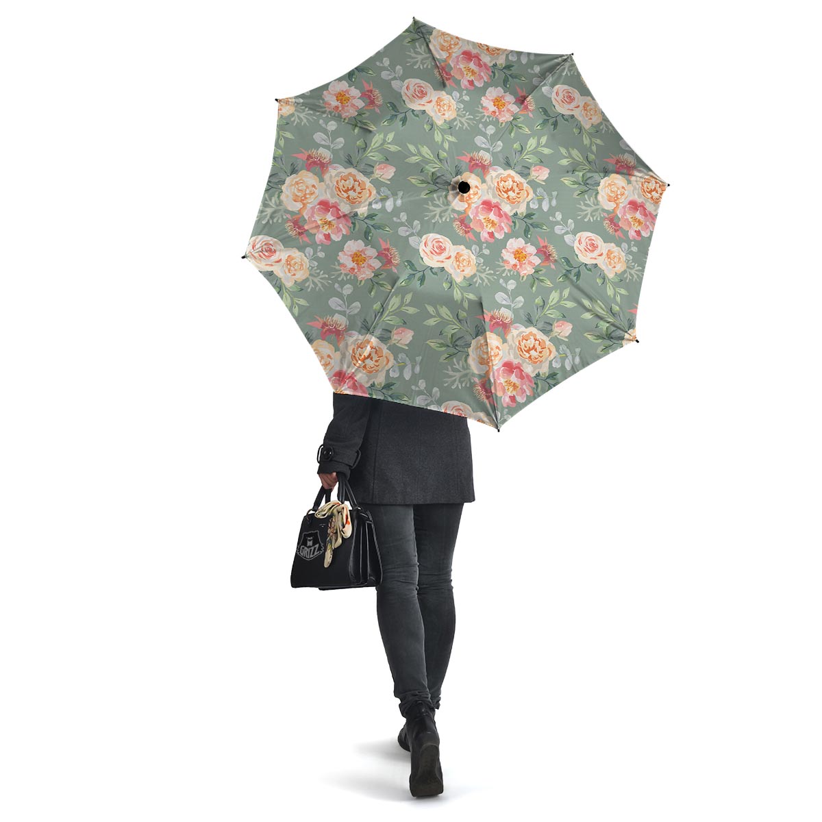 Pink Rose And Peony Floral Umbrella-grizzshop