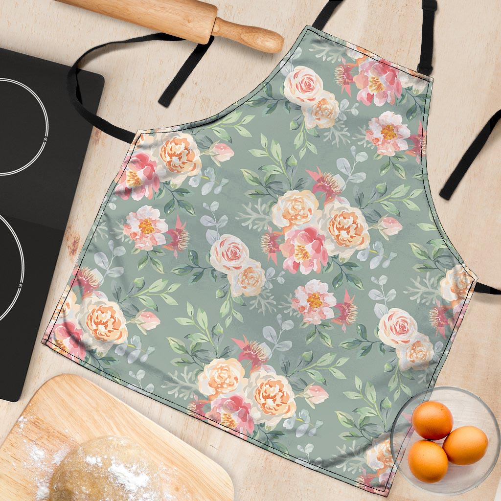 Pink Rose And Peony Floral Women's Apron-grizzshop