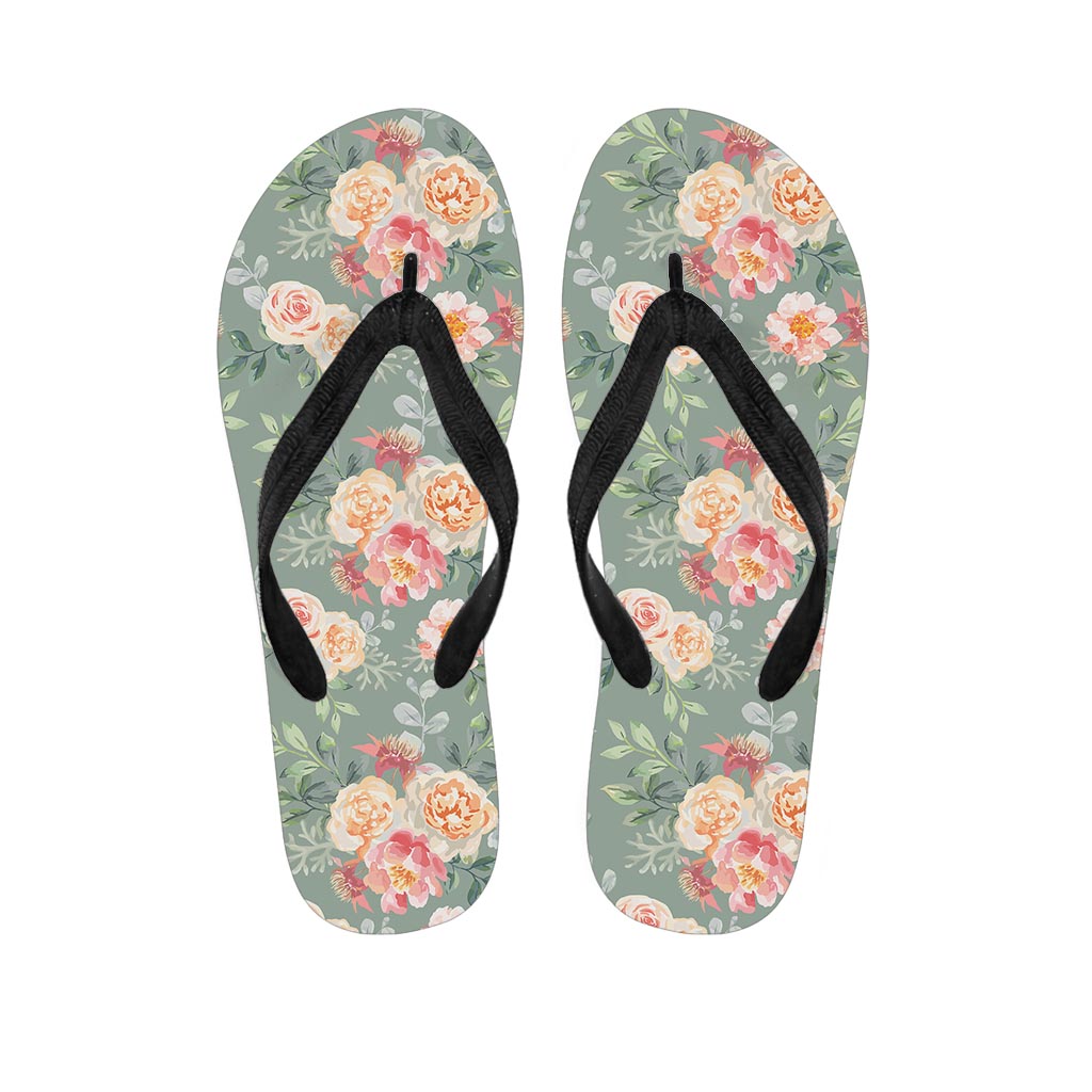 Pink Rose And Peony Floral Women's Flip Flops-grizzshop
