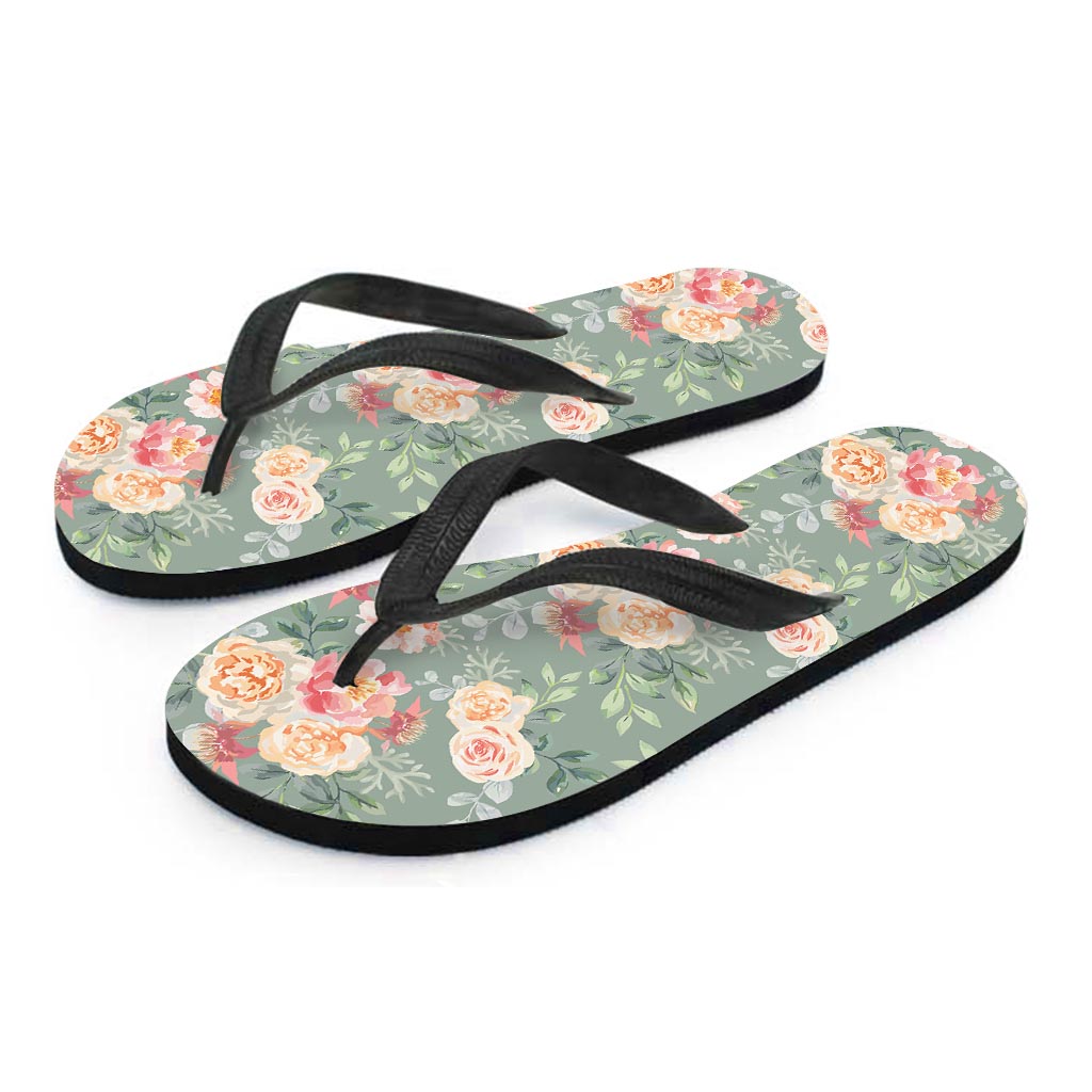 Pink Rose And Peony Floral Women's Flip Flops-grizzshop