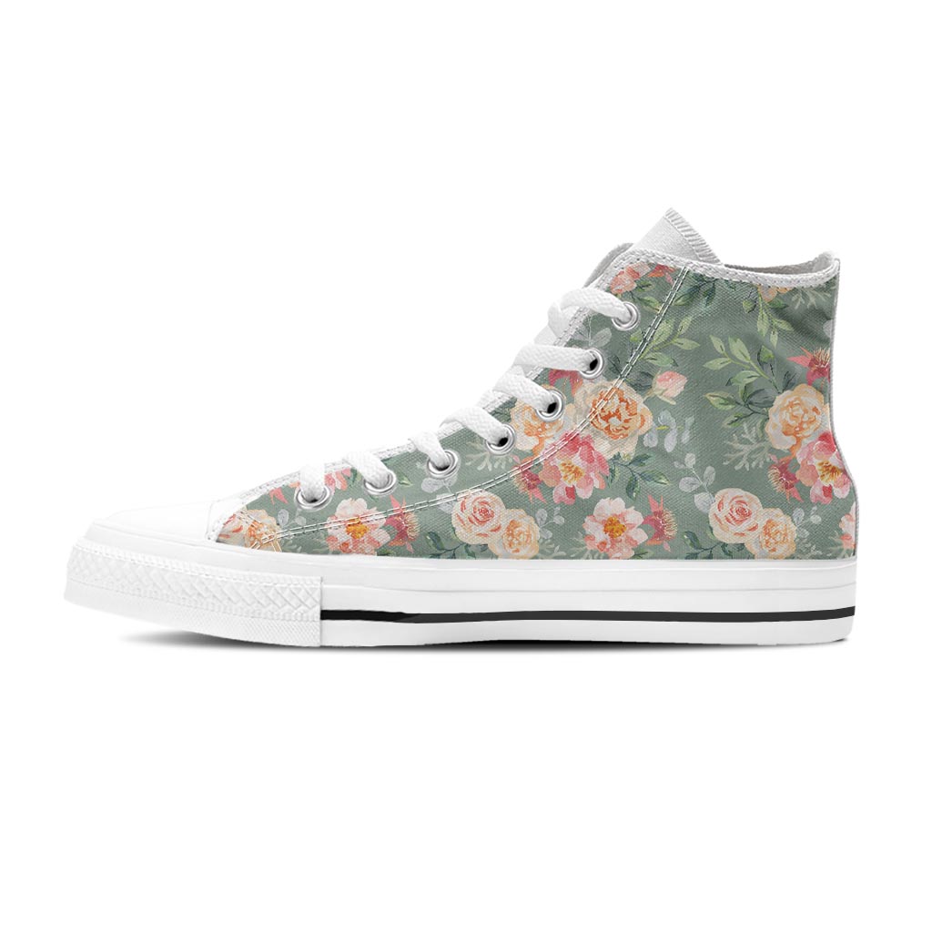 Pink Rose And Peony Floral Women's High Top Shoes-grizzshop
