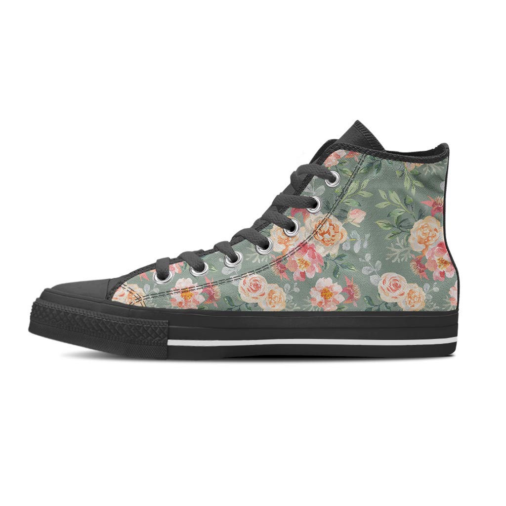 Pink Rose And Peony Floral Women's High Top Shoes-grizzshop