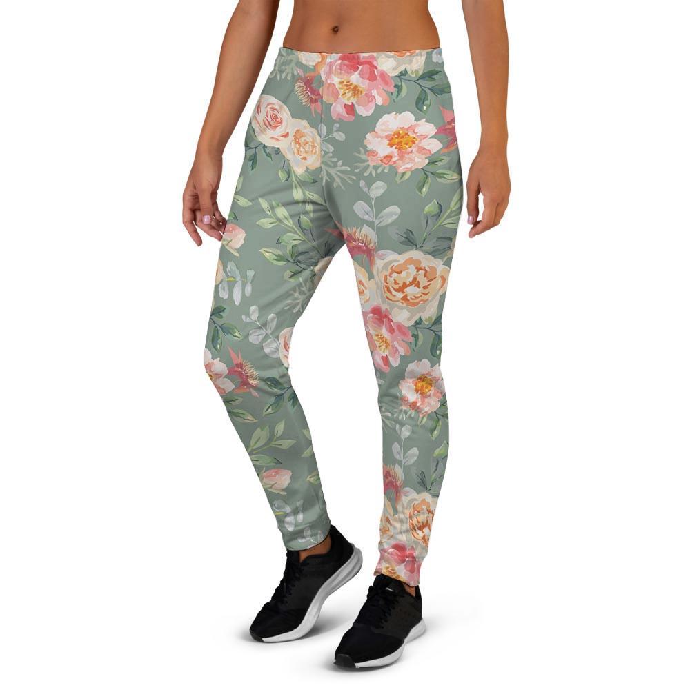 Pink Rose And Peony Floral Women's Joggers-grizzshop