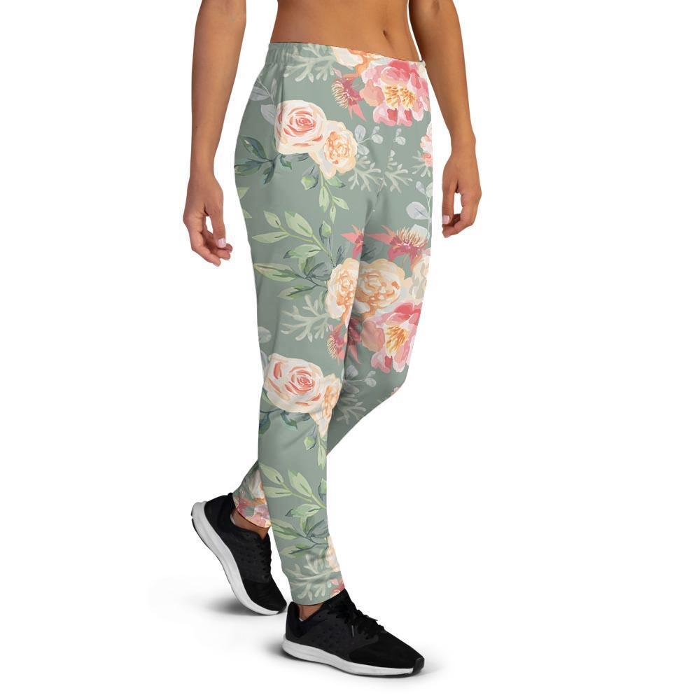 Pink Rose And Peony Floral Women's Joggers-grizzshop