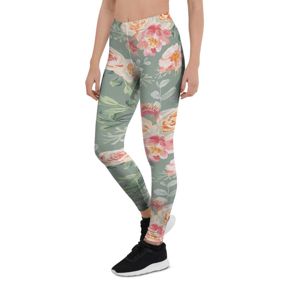 Pink Rose And Peony Floral Women's Leggings-grizzshop