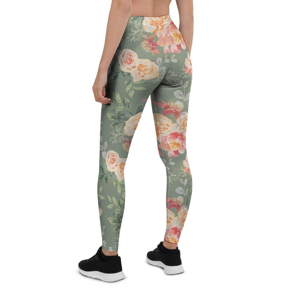 Pink Rose And Peony Floral Women's Leggings-grizzshop