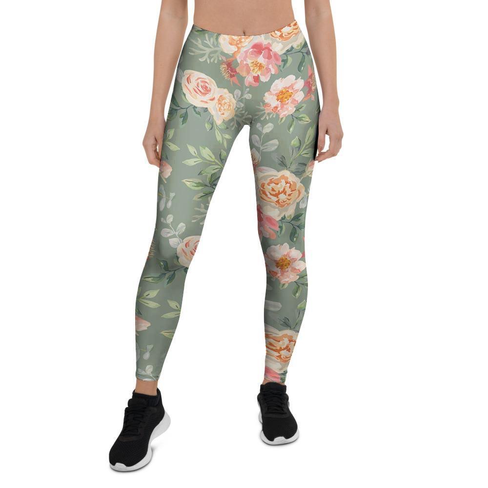 Pink Rose And Peony Floral Women's Leggings-grizzshop