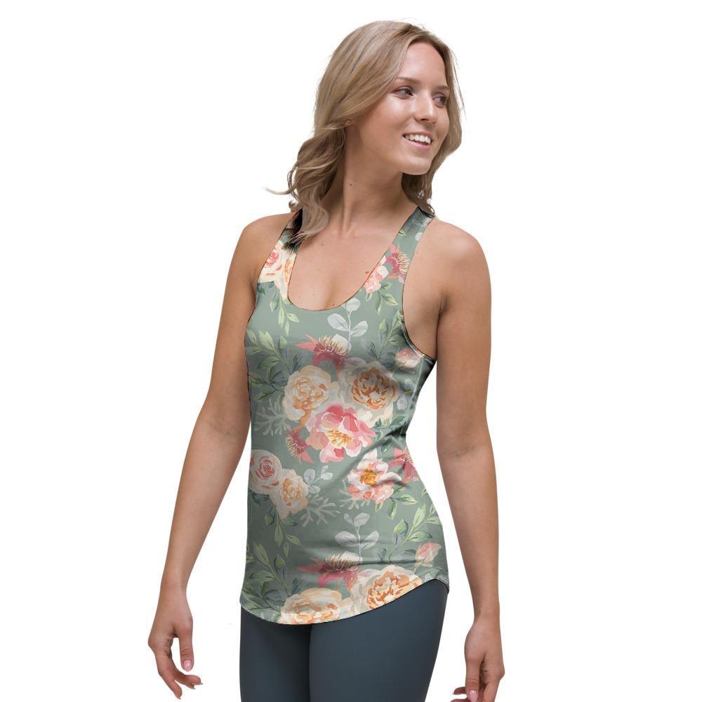 Pink Rose And Peony Floral Women's Racerback Tank Top-grizzshop