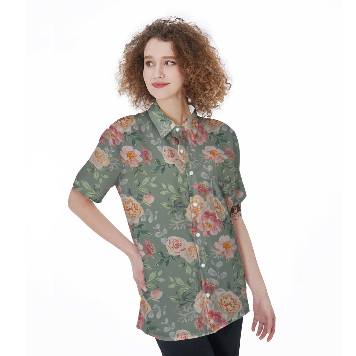 Pink Rose And Peony Floral Women's Short Sleeve Shirts-grizzshop