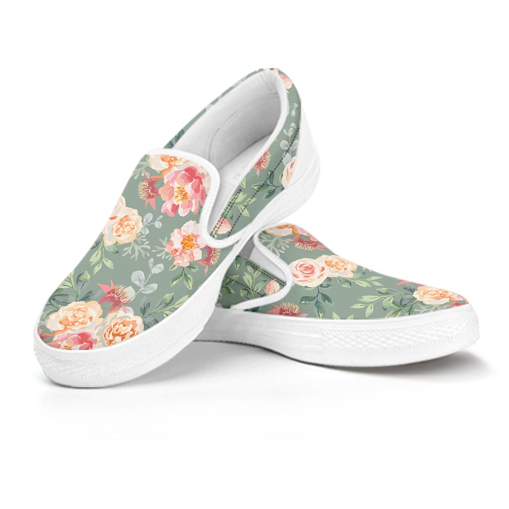 Pink Rose And Peony Floral Women's Slip On Sneakers-grizzshop