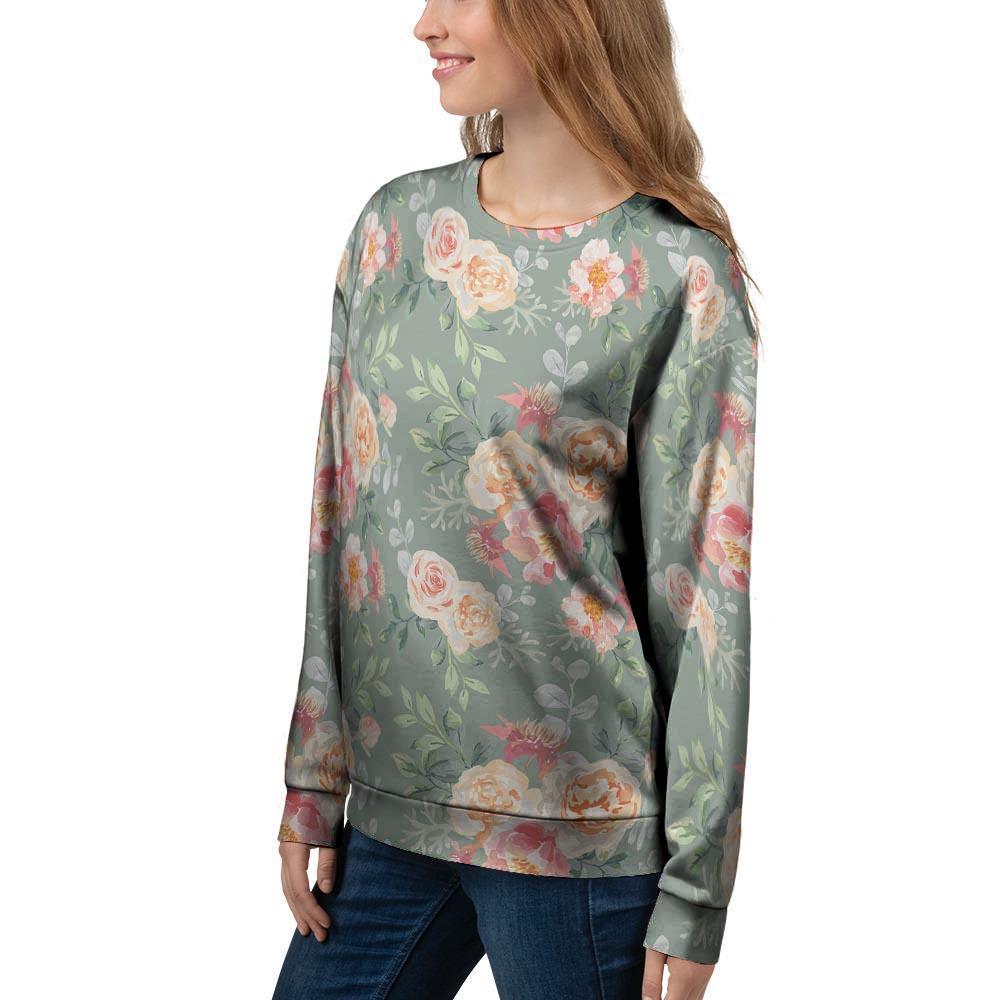 Pink Rose And Peony Floral Women's Sweatshirt-grizzshop