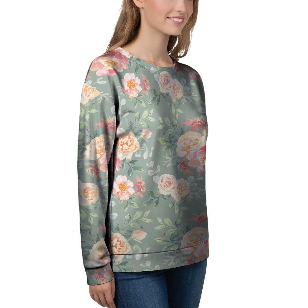 Pink Rose And Peony Floral Women's Sweatshirt-grizzshop