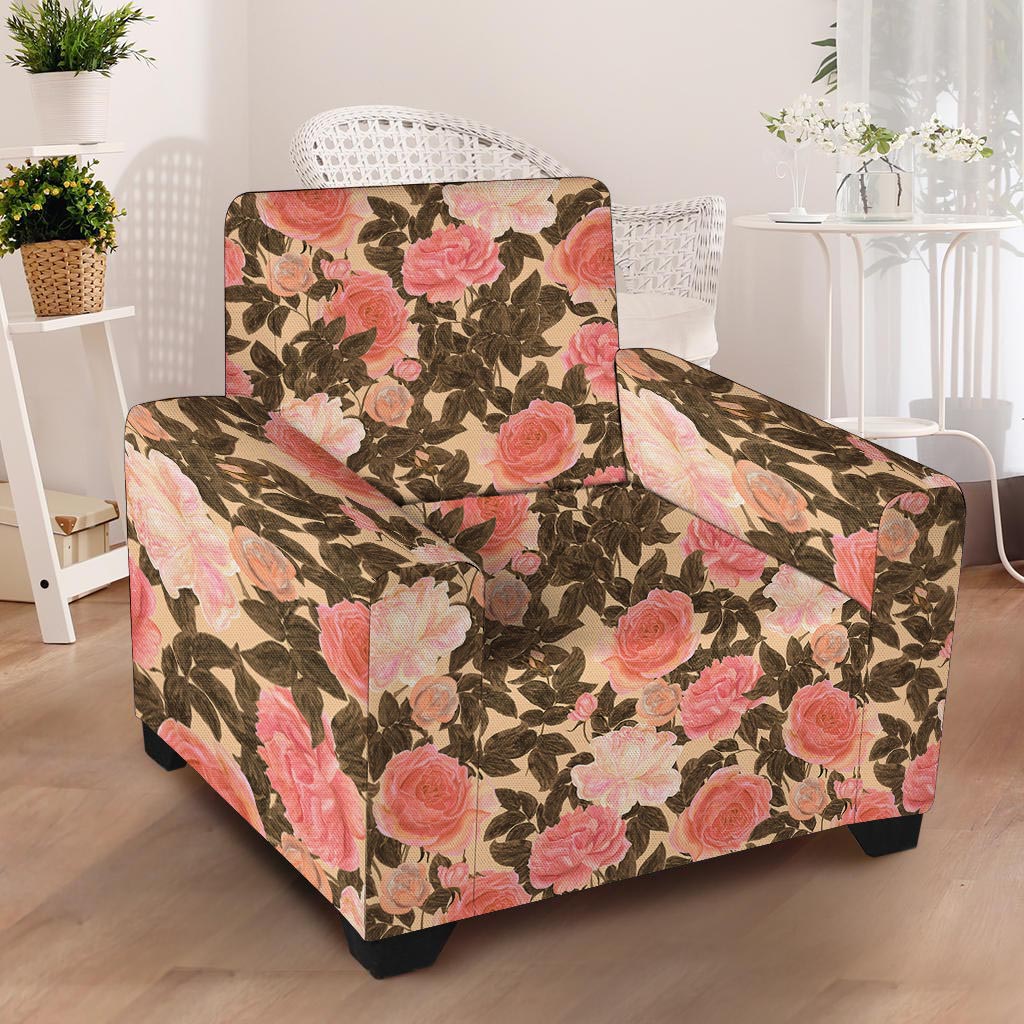 Pink Rose Floral Armchair Cover-grizzshop