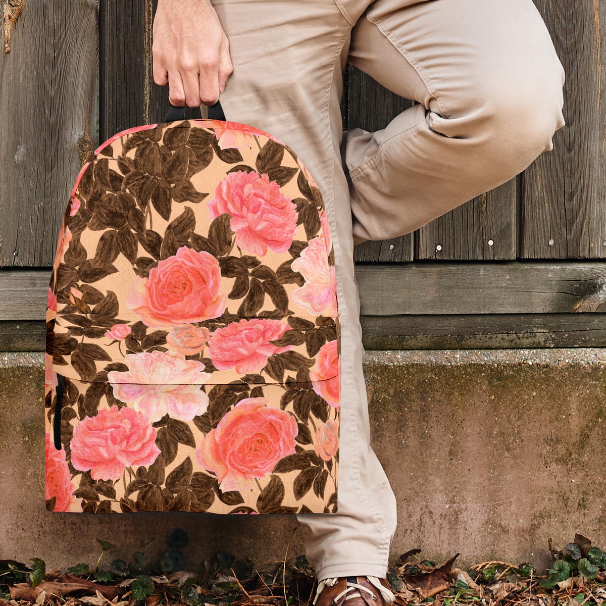 Pink Rose Floral Backpack-grizzshop