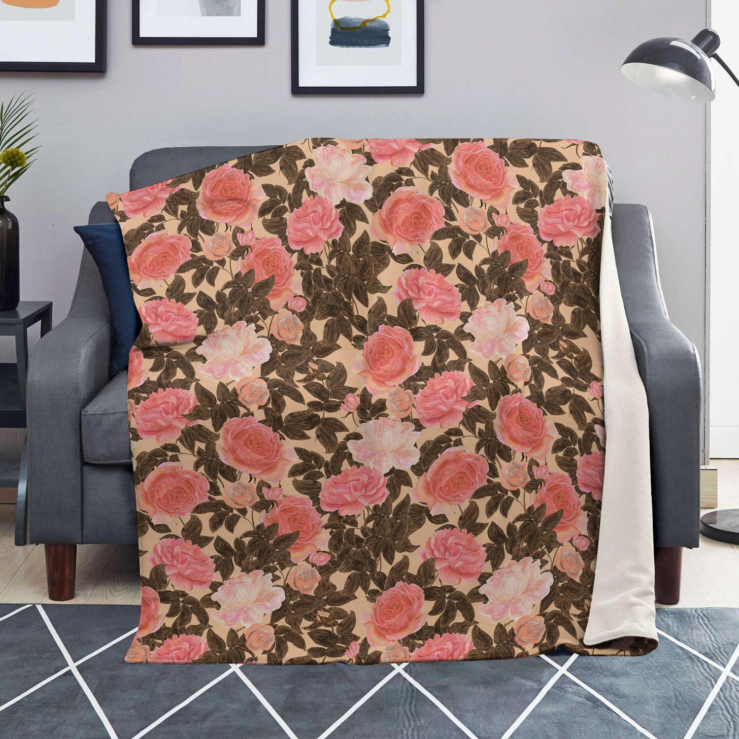 Pink Rose Floral Blanket-grizzshop