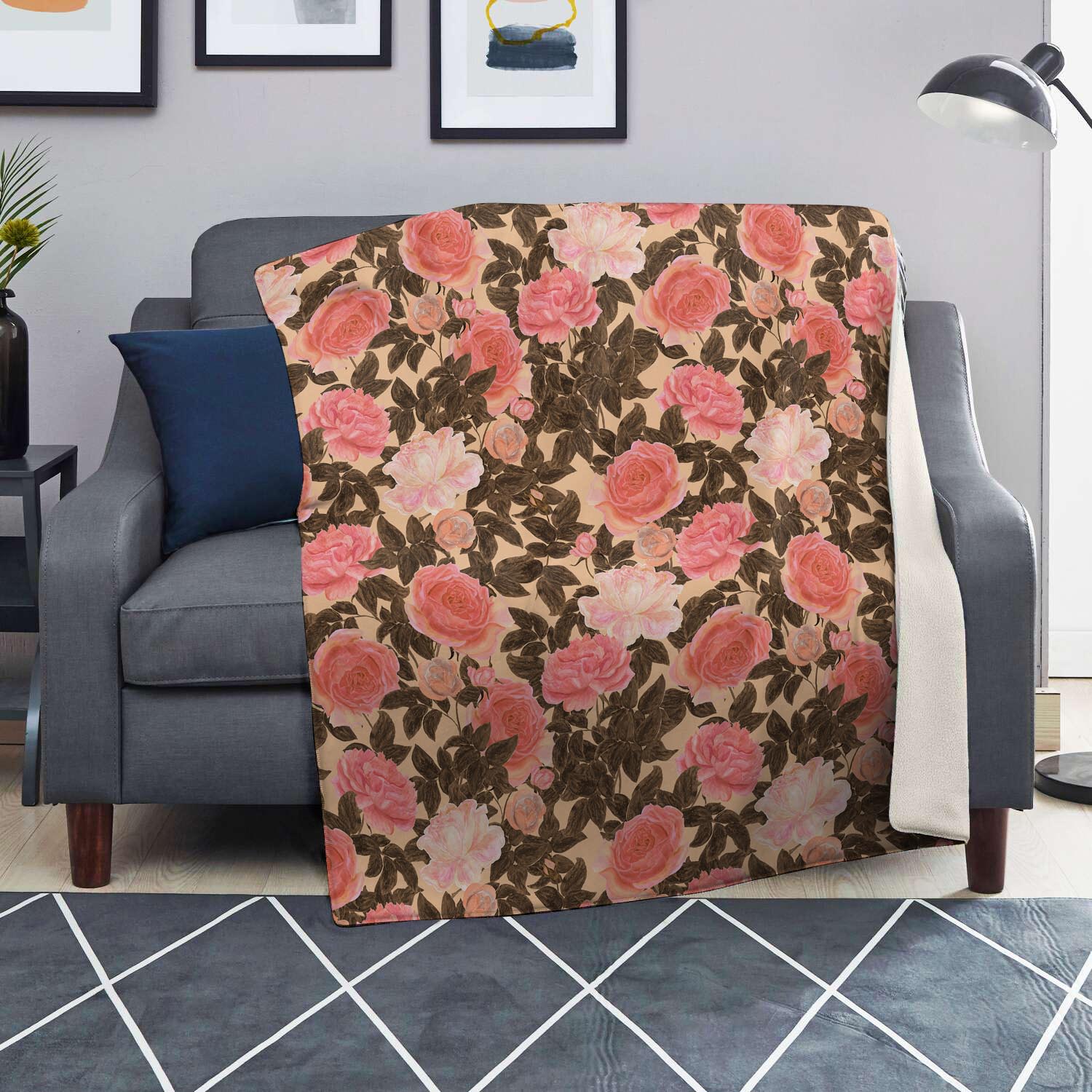 Pink Rose Floral Blanket-grizzshop